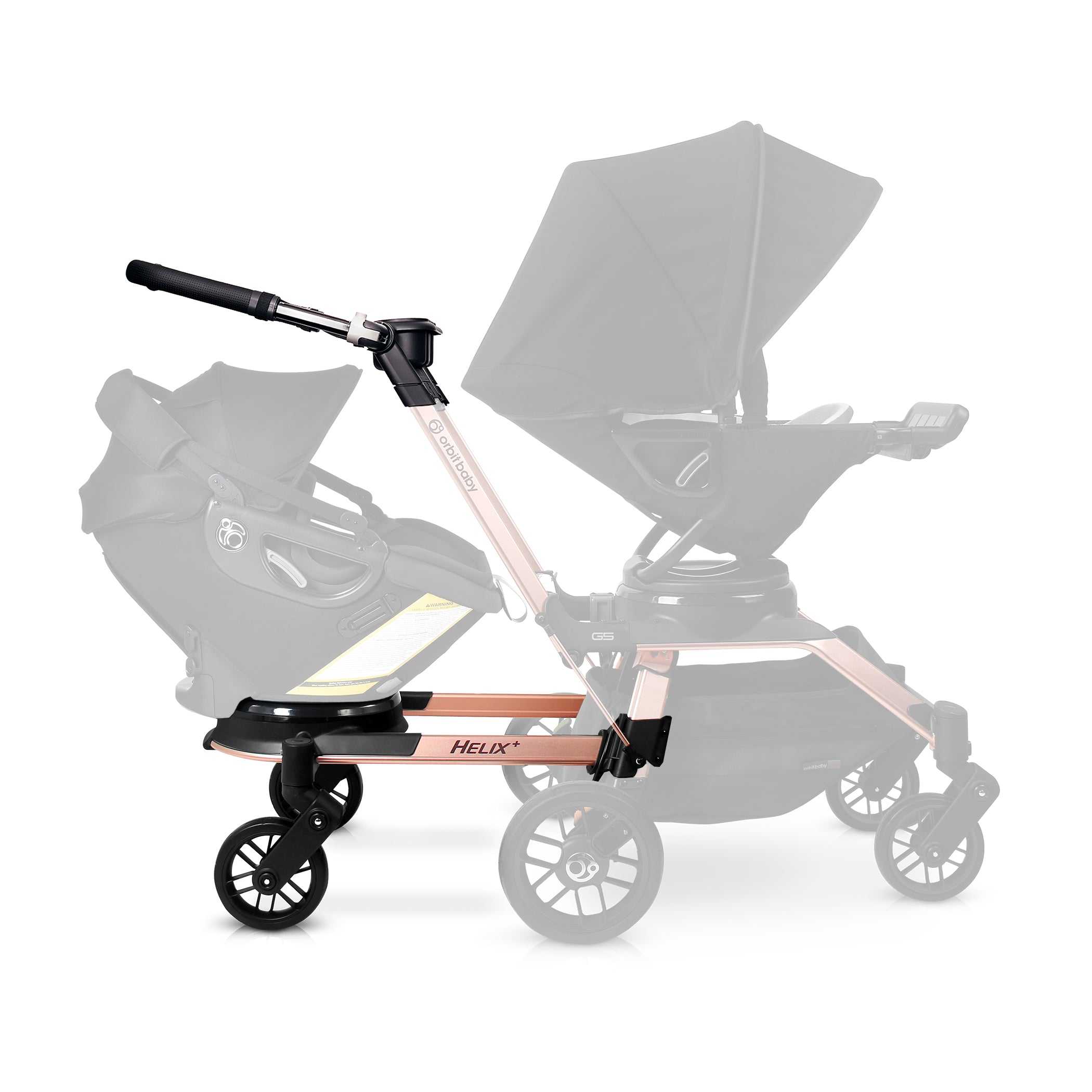 pink and gold car seat and stroller Orbit Baby G5 Helix+ Double Stroller Attachment Frame Gold