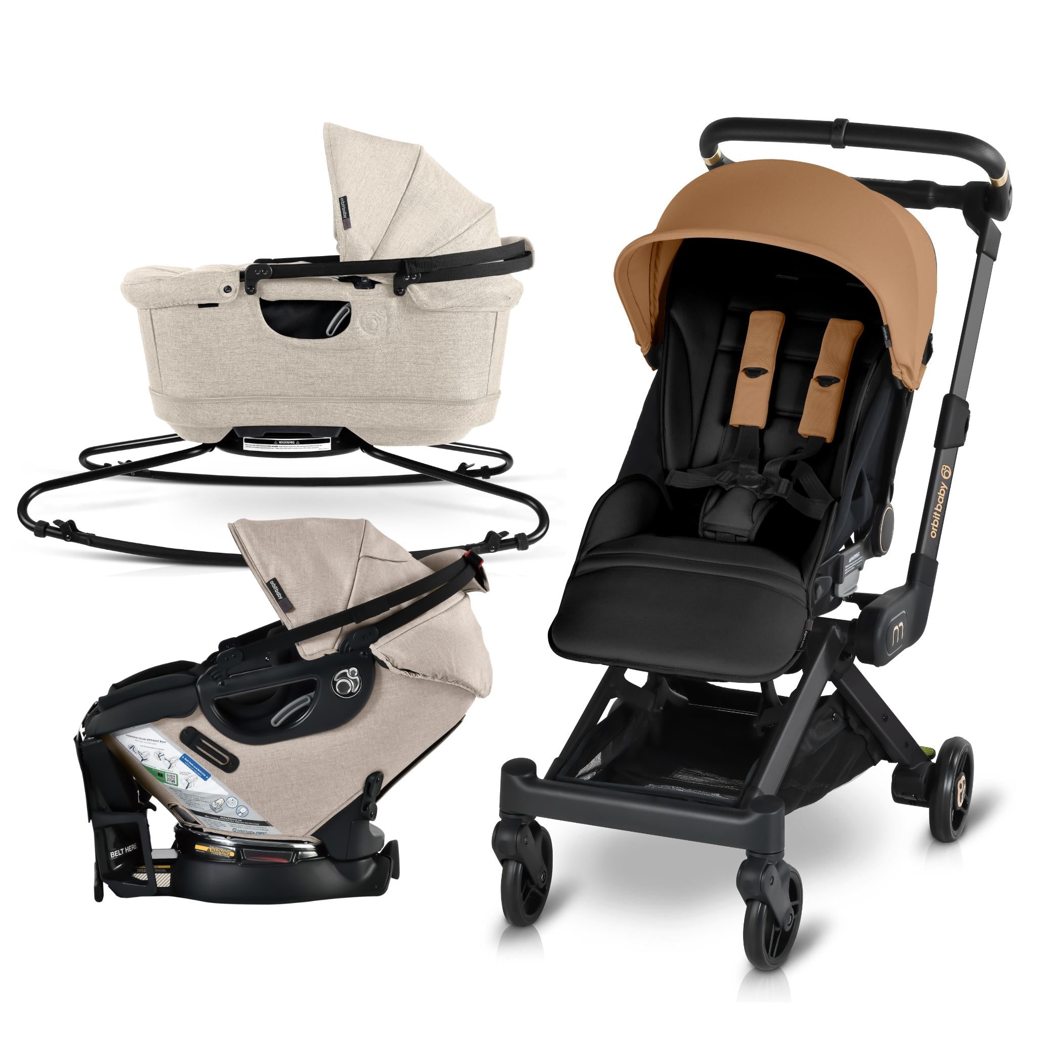 orbit travel stroller Orbit Baby M+ Stroll, Lounge, & Ride Travel System Black Luxe / Blush Mod Mosaic / Mélange Flax