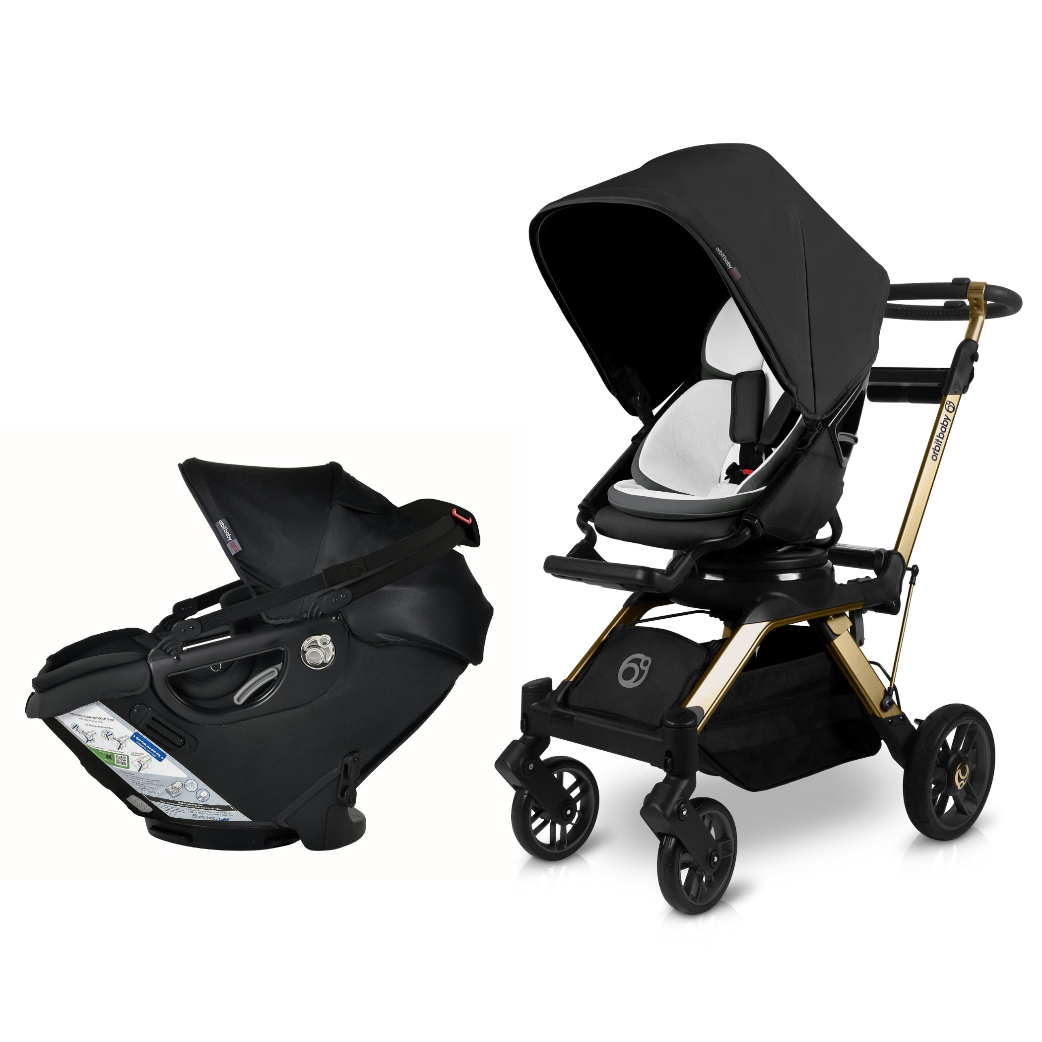 black and gold stroller and car seat Orbit Baby Stroll & Ride Travel System